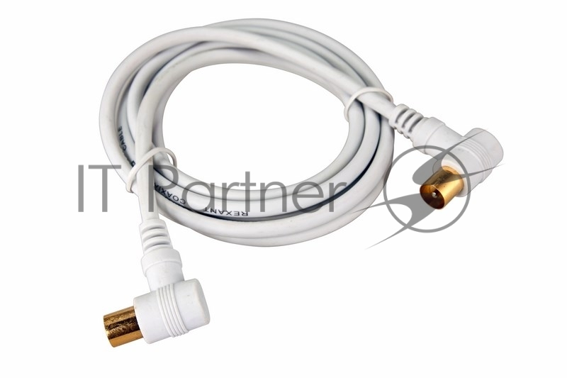 Шнур ТВ штекер - ТВ штекер, угловой, длина 1,5 метра, белый REXANT