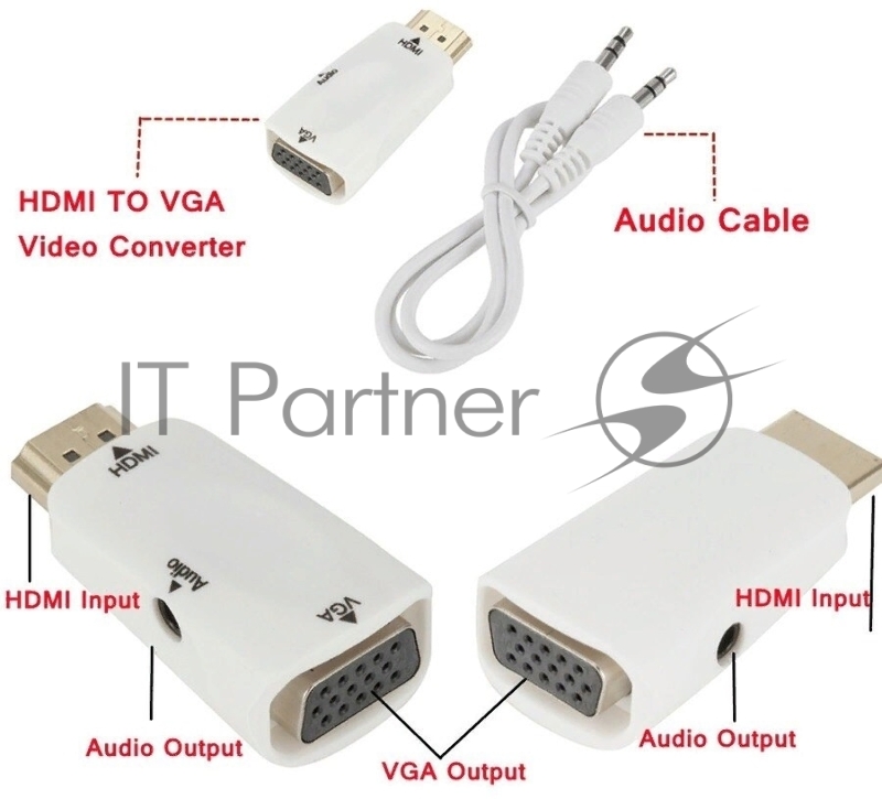 Переходник аудио-видео Premier 5-983AC HDMI (m)/VGA (f)/Jack 3.5 (f) белый