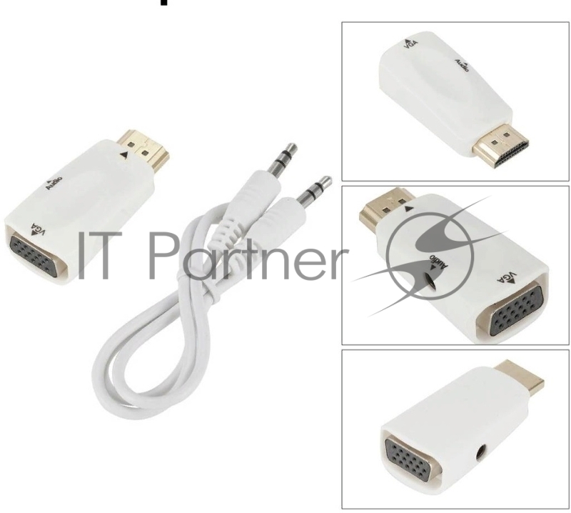 Переходник аудио-видео Premier 5-983AC HDMI (m)/VGA (f)/Jack 3.5 (f) белый
