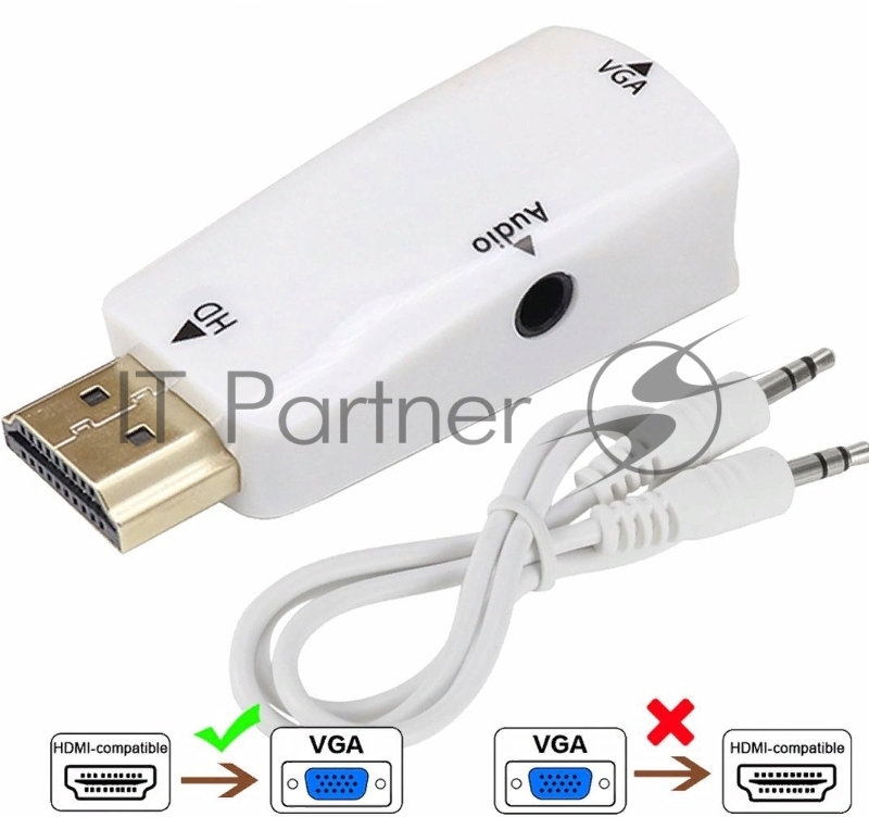 Переходник аудио-видео Premier 5-983AC HDMI (m)/VGA (f)/Jack 3.5 (f) белый