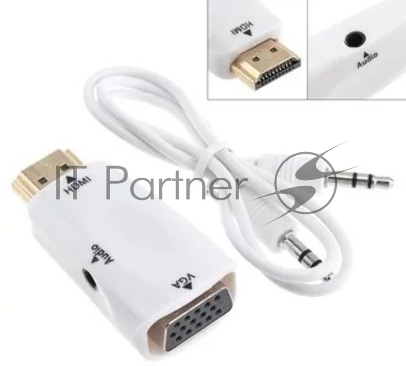 Переходник аудио-видео Premier 5-983AC HDMI (m)/VGA (f)/Jack 3.5 (f) белый