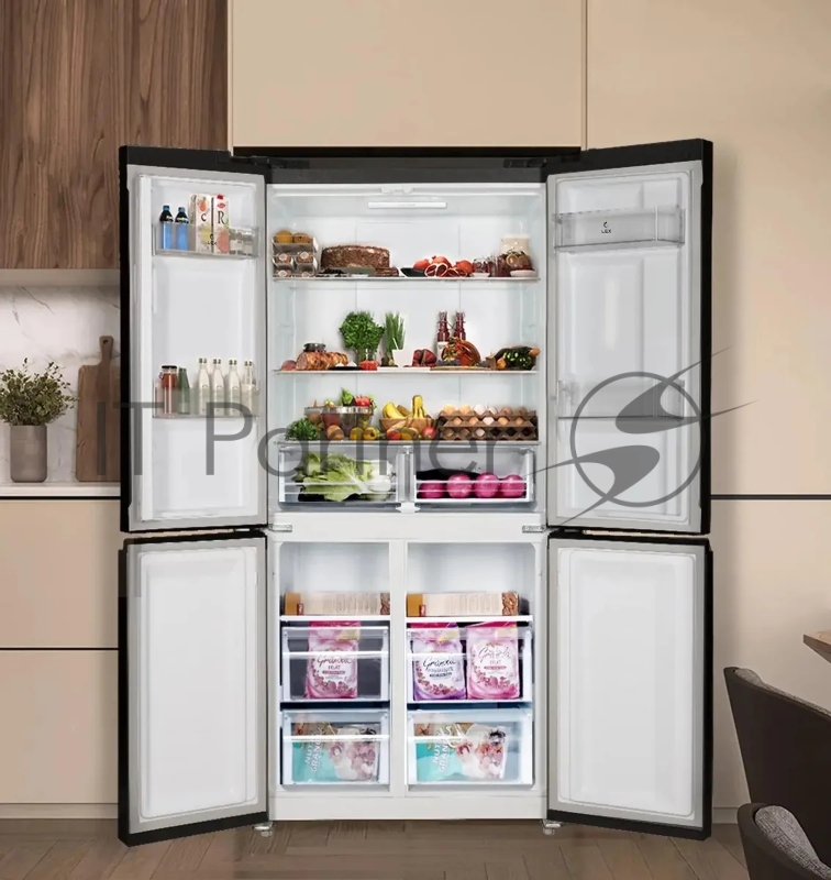 Холодильник Side-by-Side LEX LCD450MgID серый трехкамерный 288/129л морозилка снизу