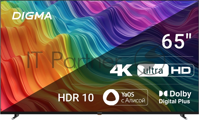 Телевизор LED Digma 65 DM-LED65UBB33 Яндекс.ТВ Frameless черный 4K Ultra HD 60Hz DVB-T DVB-T2 DVB-C DVB-S DVB-S2 USB WiFi Smart TV