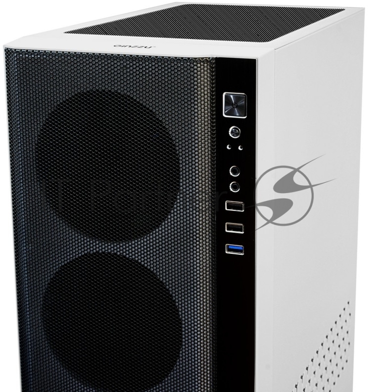 Корпус Ginzzu GL 185 White боковая дверца закаленное стекло на петлях на магнитах