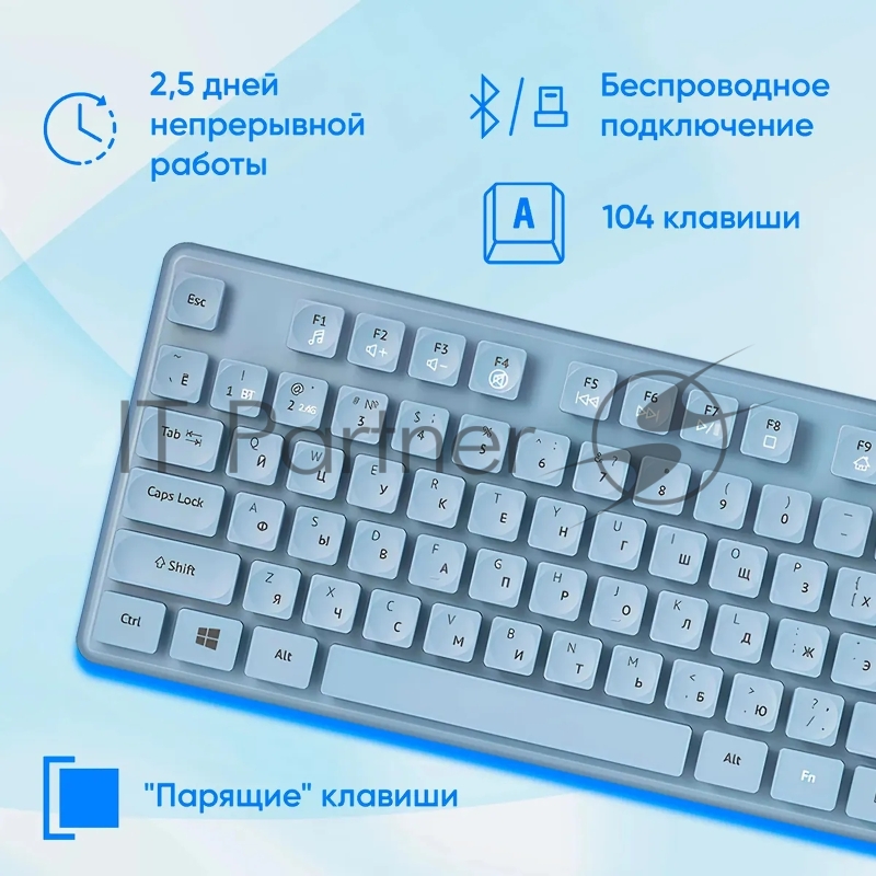 Клавиатура + мышь Оклик S265W клав:голубой мышь:голубой USB беспроводная Bluetooth/Радио Multimedia (1938927)