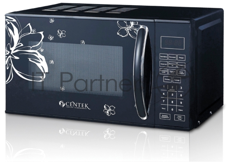 Микроволновая печь Centek CT-1579 (черный, ЦВЕТЫ), 700W, 20л, сенсор, 10 автоматических программ, LED дисплей
