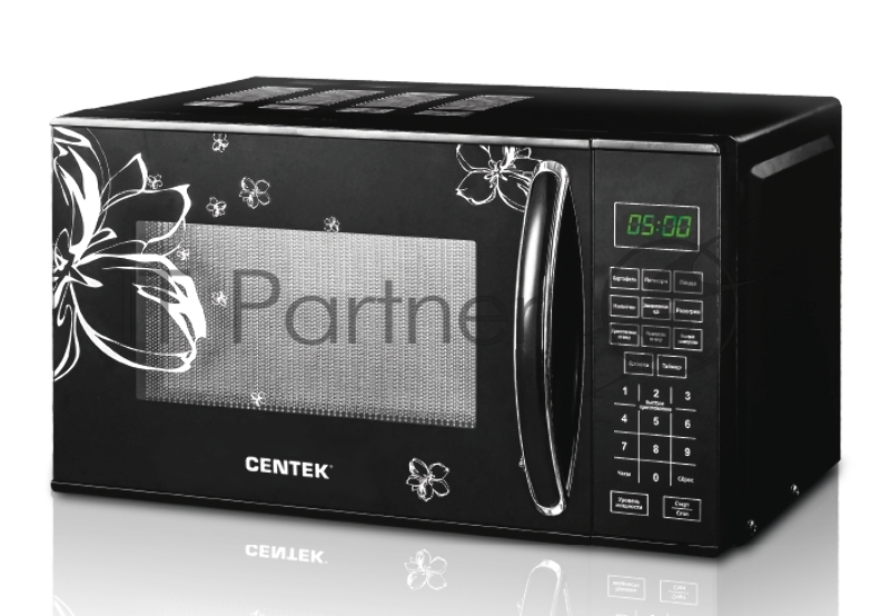 Микроволновая печь Centek CT-1579 (черный, ЦВЕТЫ), 700W, 20л, сенсор, 10 автоматических программ, LED дисплей