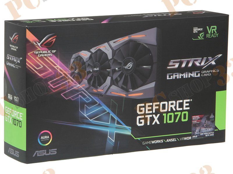 Видеокарта ASUS GeForce GTX 1070 8ГБ STRIX-GTX1070-8G-GAMING (GeForce GTX 1070, DDR5, DVI, 2xHDMI, 2xDP) (PCI-E)