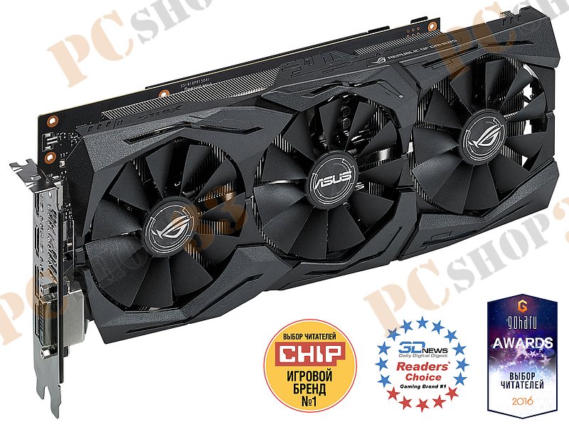 Видеокарта ASUS GeForce GTX 1070 8ГБ STRIX-GTX1070-8G-GAMING (GeForce GTX 1070, DDR5, DVI, 2xHDMI, 2xDP) (PCI-E)
