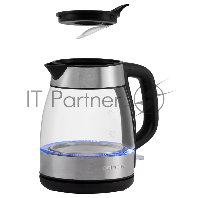 Чайник электрический Polaris PWK 1211CGL 1.2л. 2200Вт нержавеющая сталь/черный (корпус: нержавеющая сталь/стекло)