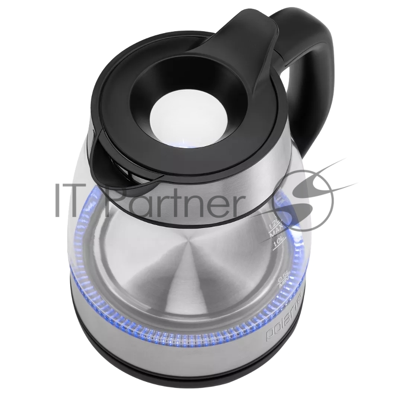 Чайник электрический Polaris PWK 1211CGL 1.2л. 2200Вт нержавеющая сталь/черный (корпус: нержавеющая сталь/стекло)