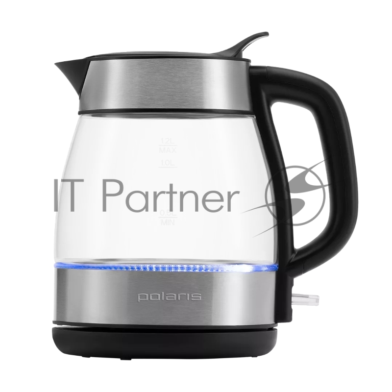 Чайник электрический Polaris PWK 1211CGL 1.2л. 2200Вт нержавеющая сталь/черный (корпус: нержавеющая сталь/стекло)