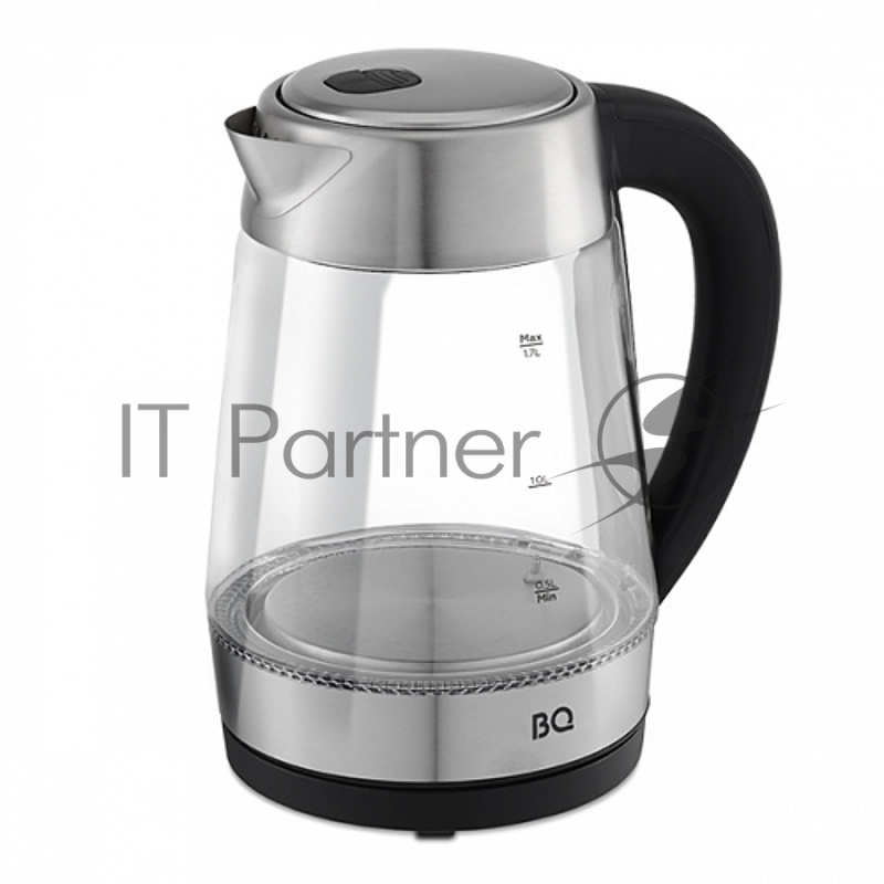 Чайник BQ KT1700G Black-Steel. Мощность:2200Вт/Объем:1,7л/Кор из жаропрочного стекла/Пять режимов нагрева/Пять режимов LED подсветки /Шкала уровня воды/Автоотключение при закипании, отсутствии воды/Вращающийся корпус на 360 градусов/Отсек для хран