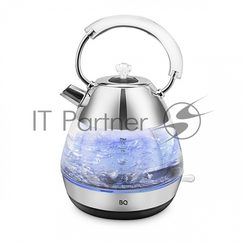 Чайник BQ KT1737G Steel. Чайник, Мощность: 2200 Вт, Объем: 1.7 л, Контроллер Strix, Мощность: 2200 Вт, Объем: 1.7 л, Корпус из жаропрочного стекла, Синяя светодиодная подсветка , Автоотключение при закипании/при снятии/отсутствии воды, Съемный фильтр