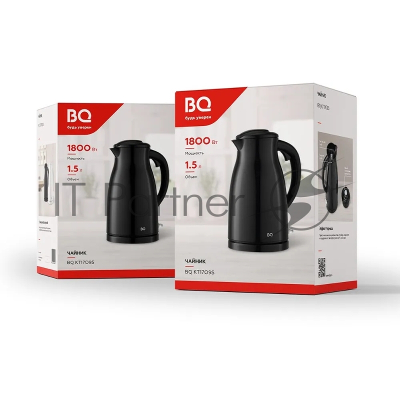 Чайник BQ KT1709S Black. Мощность:1800/Объем:1,5/ Совершенство деталей/ Благодаря классическому цветовому решению прибор гармонично впишется в кухонный интерьер/ Эффект термоса/ Герметичная крышка и двойние стенки прибора сохраняют и поддерживают тем