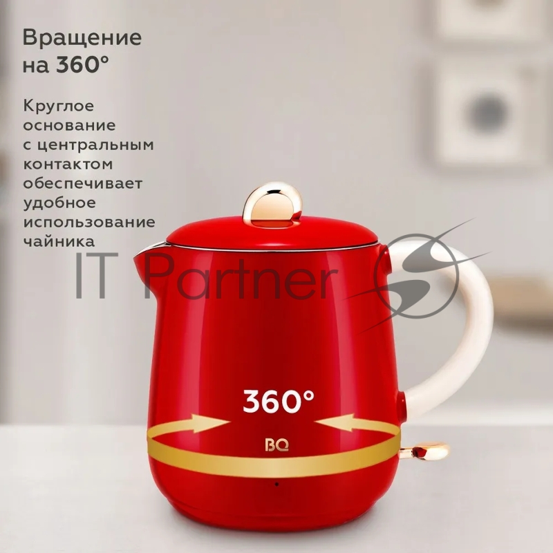 Чайник BQ KT1717P Red. Мощность:1000 Вт/Объем 0,6л/ Двухслойный корпус, внутренная колба из нержавеющей стали препятствует соприкоснавению пластика с кипящей водой, внешняя поверхность выполнена из высококачественного пластика - корпус не нагревается