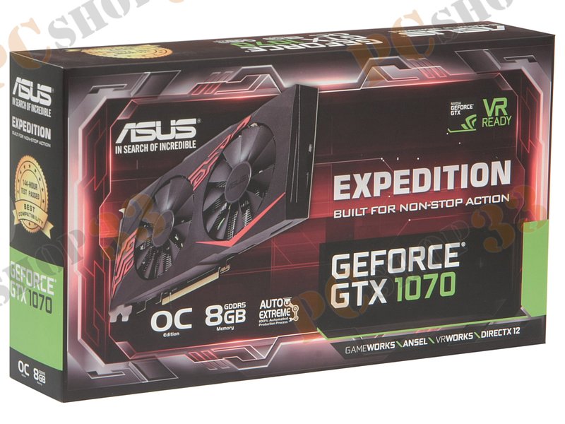 Видеокарта ASUS GeForce GTX 1070 8ГБ EX-GTX1070-O8G (GeForce GTX 1070, DDR5, DVI, 2xHDMI, 2xDP) (PCI-E)