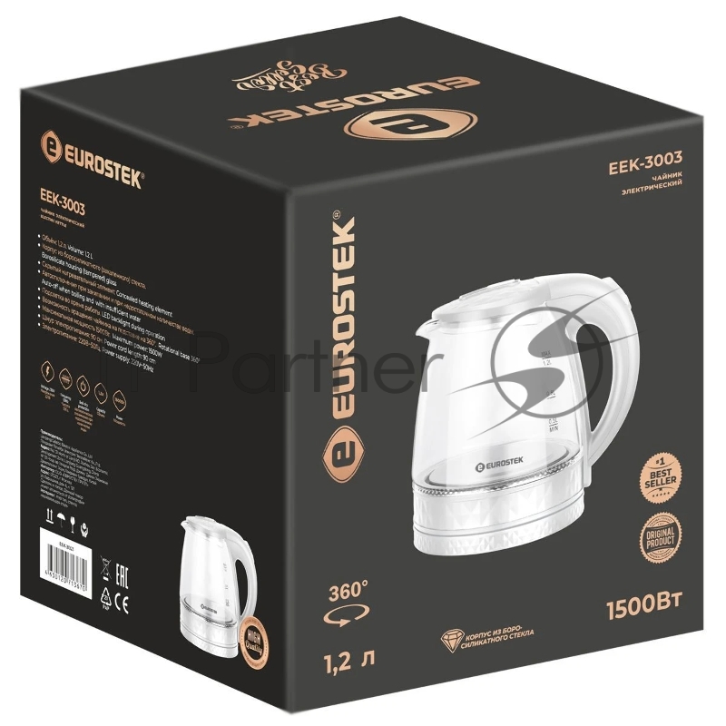 Чайник EUROSTEK EEK-3003, 1.2л, стекло