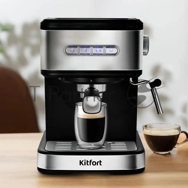 Кофеварка рожковая Kitfort КТ-7225 850Вт нержавеющая сталь/черный