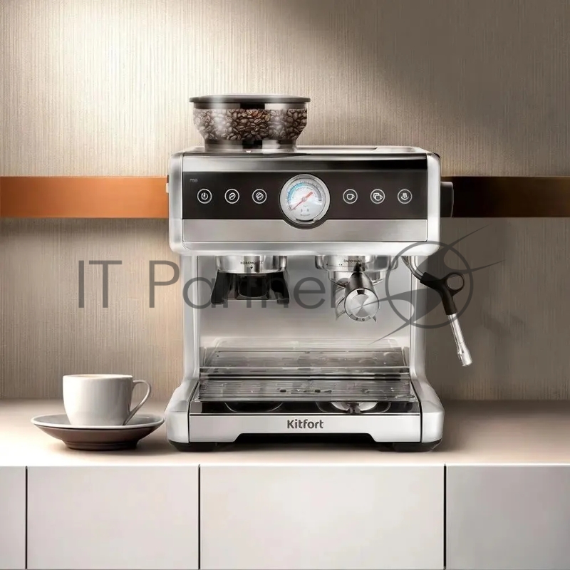 Кофеварка рожковая Kitfort КТ-7413 2250Вт нержавеющая сталь/черный