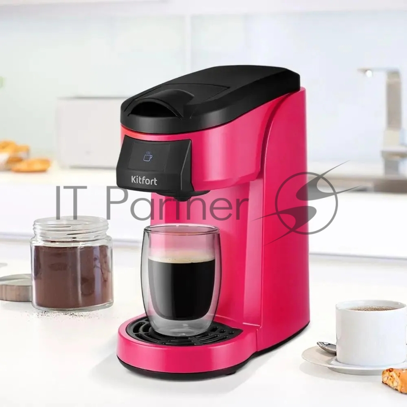 Кофеварка Kitfort КТ-7121-1 800Вт черный/малиновый