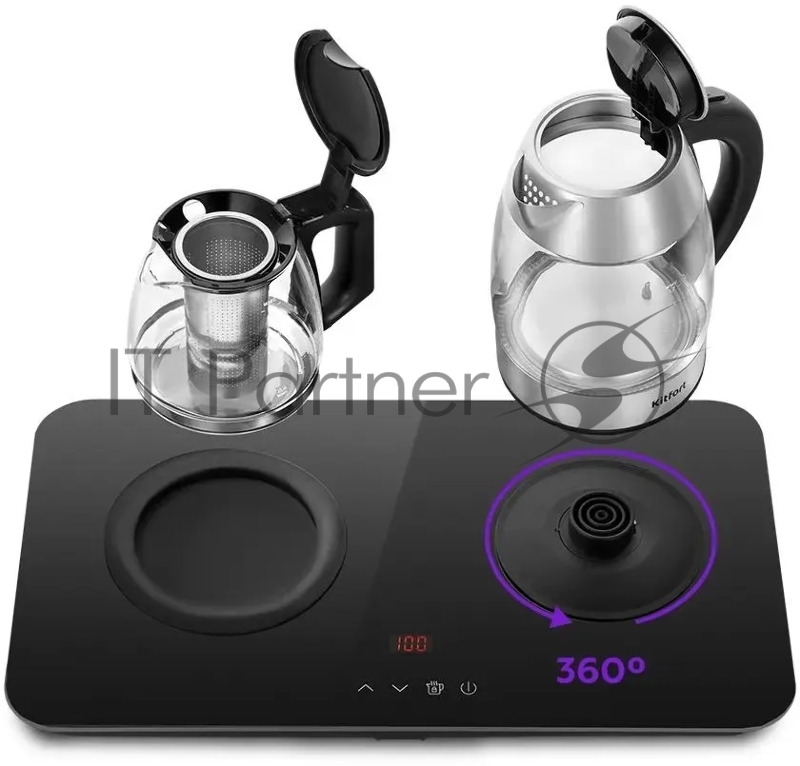 Чайный набор Kitfort КТ-6608 1.7л. 2200Вт нержавеющая сталь/черный корпус: пластик/стекло