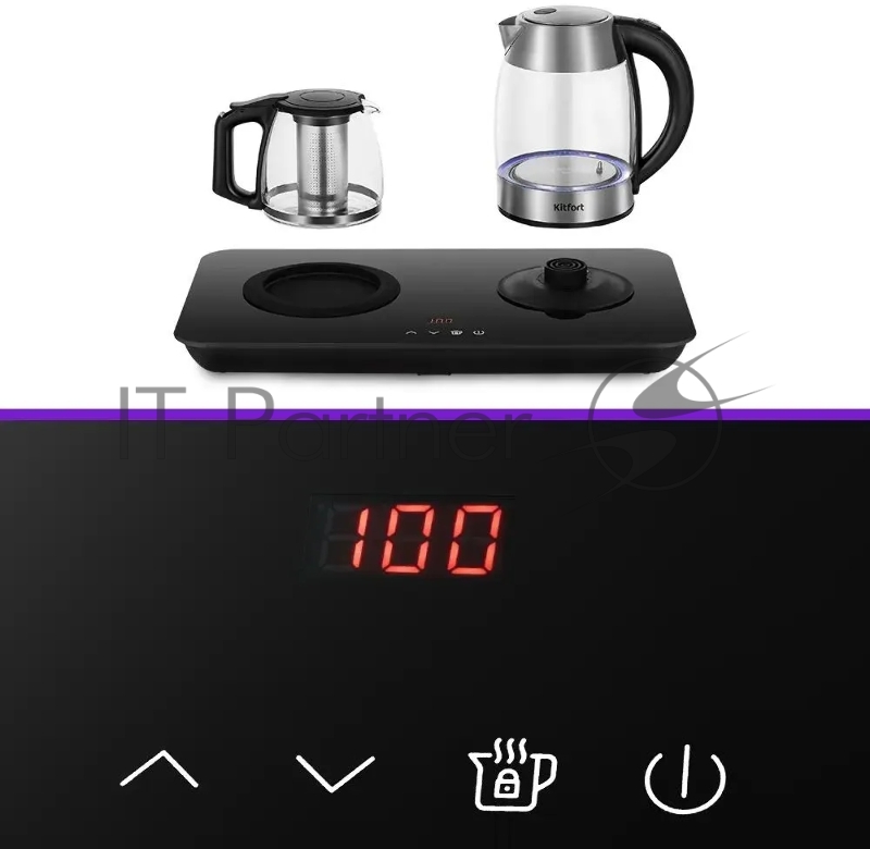 Чайный набор Kitfort КТ-6608 1.7л. 2200Вт нержавеющая сталь/черный корпус: пластик/стекло