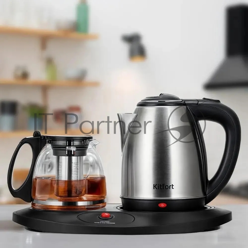 Чайный набор Kitfort КТ-6638 1.8л. 1700Вт нержавеющая сталь/черный корпус: нерж.сталь/пластик