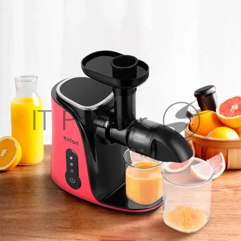 Соковыжималка шнековая Kitfort КТ-1141-1 150Вт рез.сок.:450мл. черный/малиновый