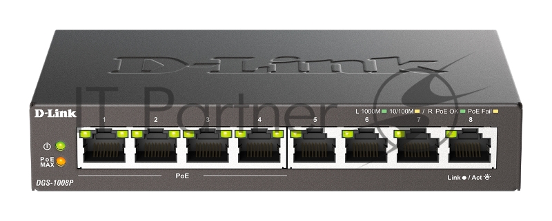 Коммутатор D-Link DGS-1008P/F1A 8G 4PoE+ 80W неуправляемый