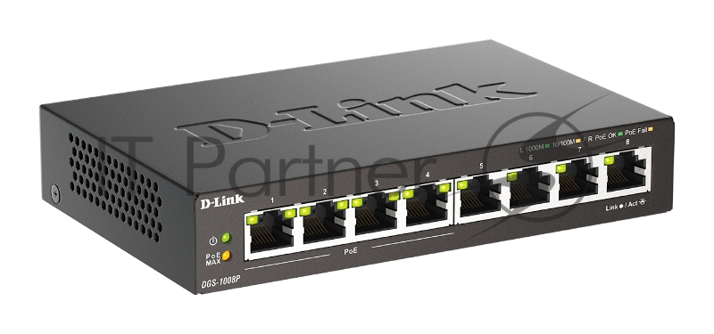 Коммутатор D-Link DGS-1008P/F1A 8G 4PoE+ 80W неуправляемый