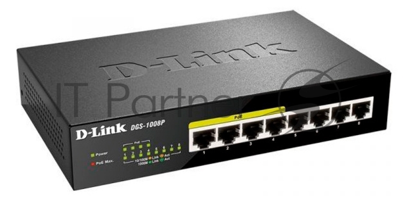 Коммутатор D-Link DGS-1008P/F1A 8G 4PoE+ 80W неуправляемый