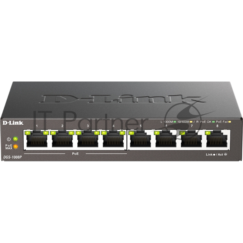Коммутатор D-Link DGS-1008P/F1A 8G 4PoE+ 80W неуправляемый