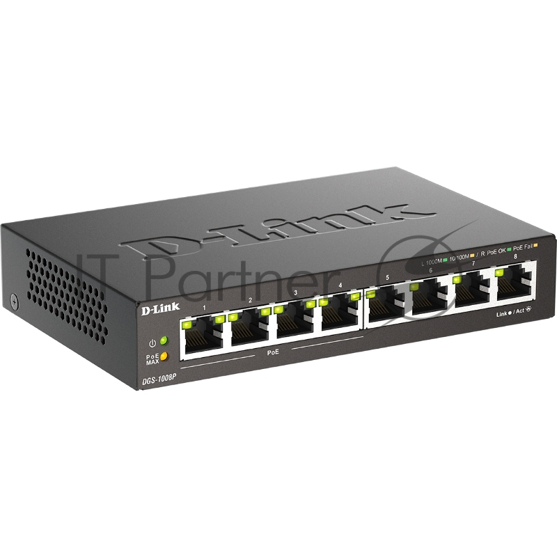 Коммутатор D-Link DGS-1008P/F1A 8G 4PoE+ 80W неуправляемый