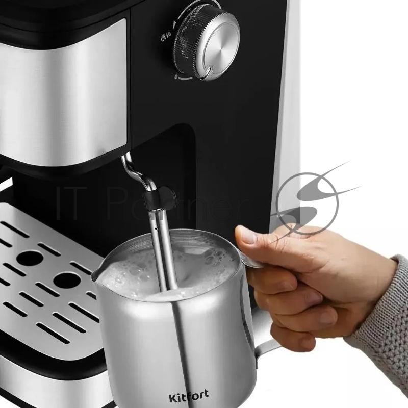 Кофеварка рожковая Kitfort КТ-7224 1100Вт нержавеющая сталь/черный