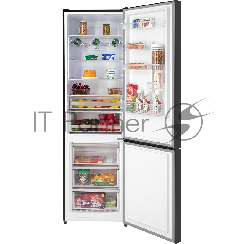 Холодильник Hiberg RFC-400DX NFGB инвертер черное стекло двухкамерный 257/94л морозилка снизу