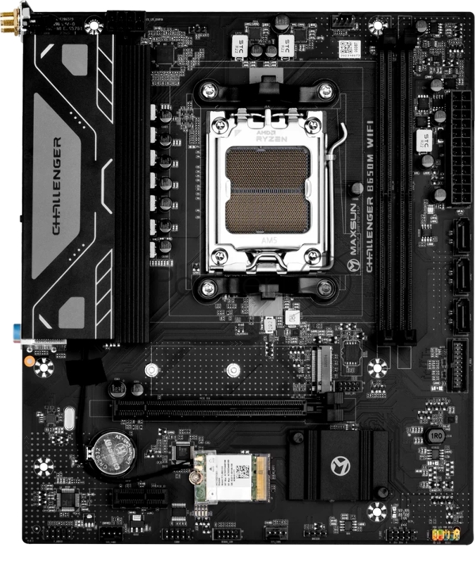 Материнская плата MAXSUN MS-Challenger B650M WIFI, AM5, B650, 2*DDR5, 3*SATA3, M.2, 4*USB 3.2, 2*USB 2.0, 1*PCIEx16, 1*PCIEx1, DP+HDMI, mATX