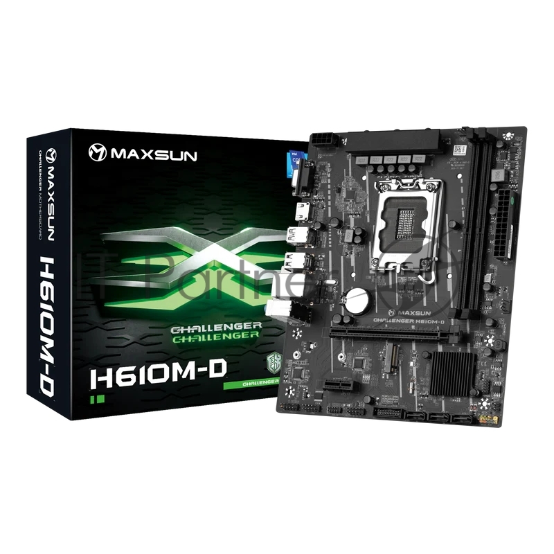 Материнская плата MAXSUN MS-Challenger H610M-D, LGA1700, H610, 2*DDR4, 3*SATA3, M.2, 2*USB 3.2, 4*USB 2.0, 1*PCIEx16, 1*PCIEx1, VGA+HDMI, mATX