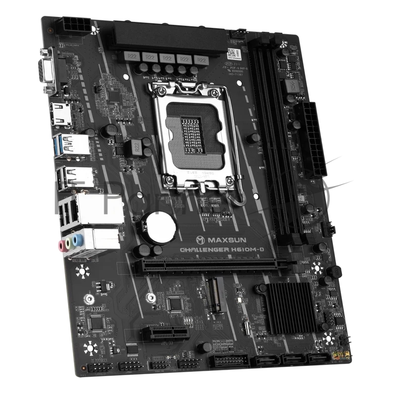Материнская плата MAXSUN MS-Challenger H610M-D, LGA1700, H610, 2*DDR4, 3*SATA3, M.2, 2*USB 3.2, 4*USB 2.0, 1*PCIEx16, 1*PCIEx1, VGA+HDMI, mATX