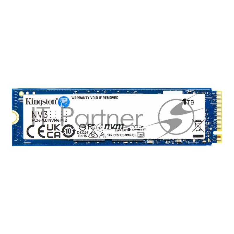 Накопитель SSD Kingston 1Tb M.2 NVMe NV1 3D NAND TLC R2100/W1700 Mb/s. TBW 240 Tb Gen 4x4