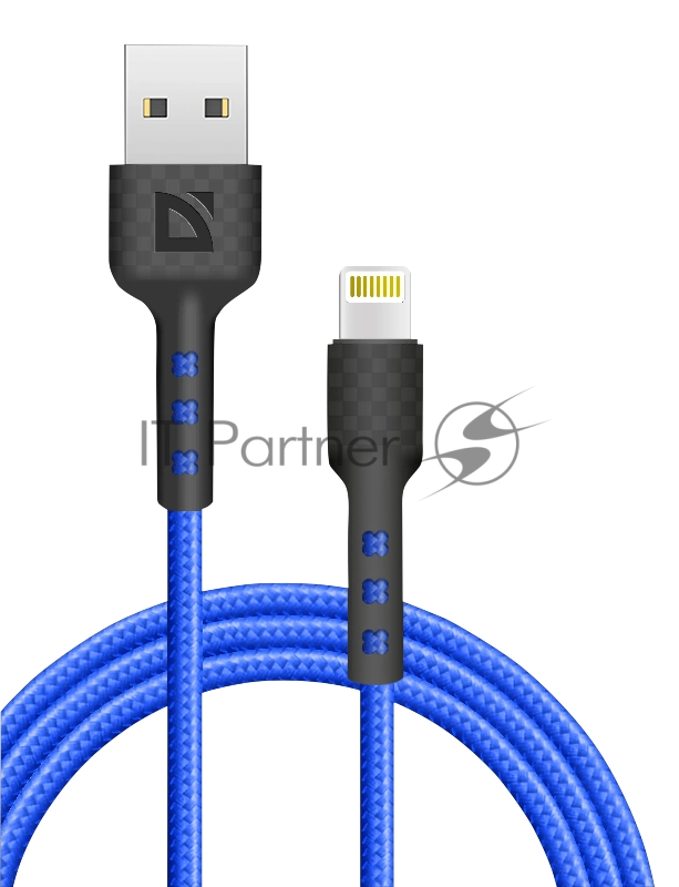 Кабель Defender F181, USB 2.0 (AM) - Apple Lightning (M), 1метр, 2.4А, нейлоновая оплетка, синий.