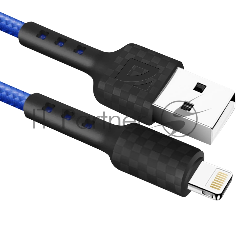 Кабель Defender F181, USB 2.0 (AM) - Apple Lightning (M), 1метр, 2.4А, нейлоновая оплетка, синий.