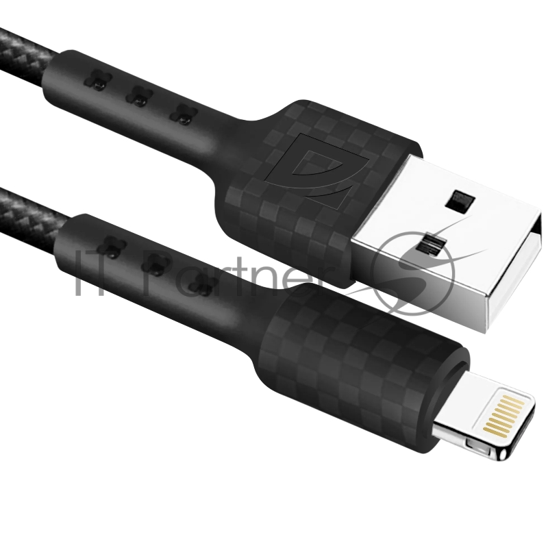 Кабель Defender F181, USB 2.0 (AM) - Apple Lightning (M), 1метр, 2.4А, нейлоновая оплетка, чёрный.