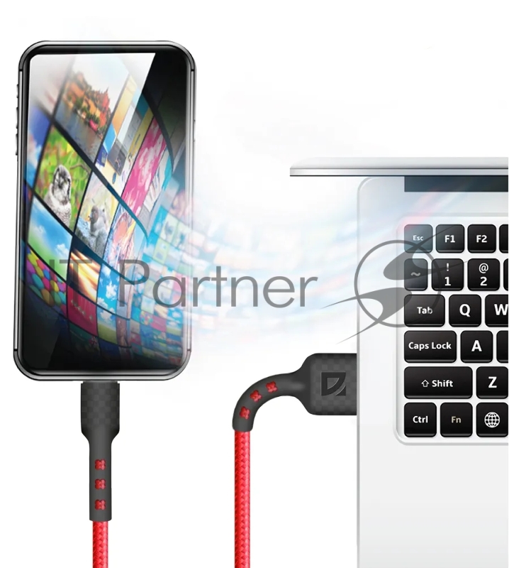 Кабель Defender F181, USB 2.0 (AM) - microUSB 2.0 (BM), 1метр, 2.4А, нейлоновая оплетка, красный.