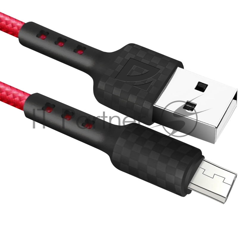 Кабель Defender F181, USB 2.0 (AM) - microUSB 2.0 (BM), 1метр, 2.4А, нейлоновая оплетка, красный.