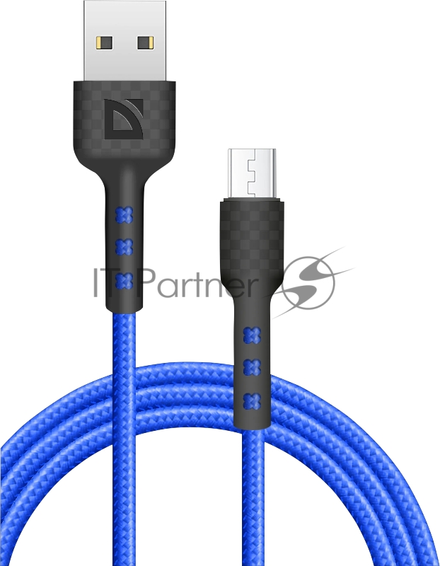 Кабель Defender F181, USB 2.0 (AM) - microUSB 2.0 (BM), 1метр, 2.4А, нейлоновая оплетка, синий.