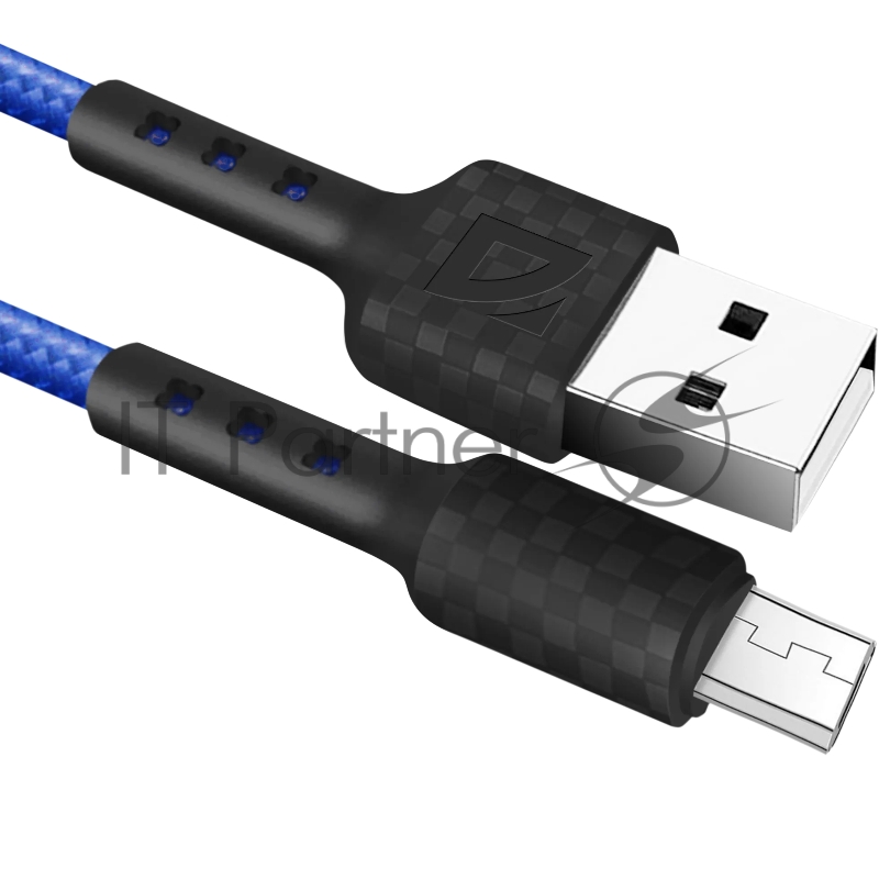 Кабель Defender F181, USB 2.0 (AM) - microUSB 2.0 (BM), 1метр, 2.4А, нейлоновая оплетка, синий.