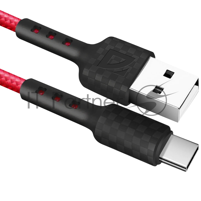 Кабель Defender F181, USB 2.0 (AM) - Type C, 1метр, 2.4А, нейлоновая оплетка, красный.
