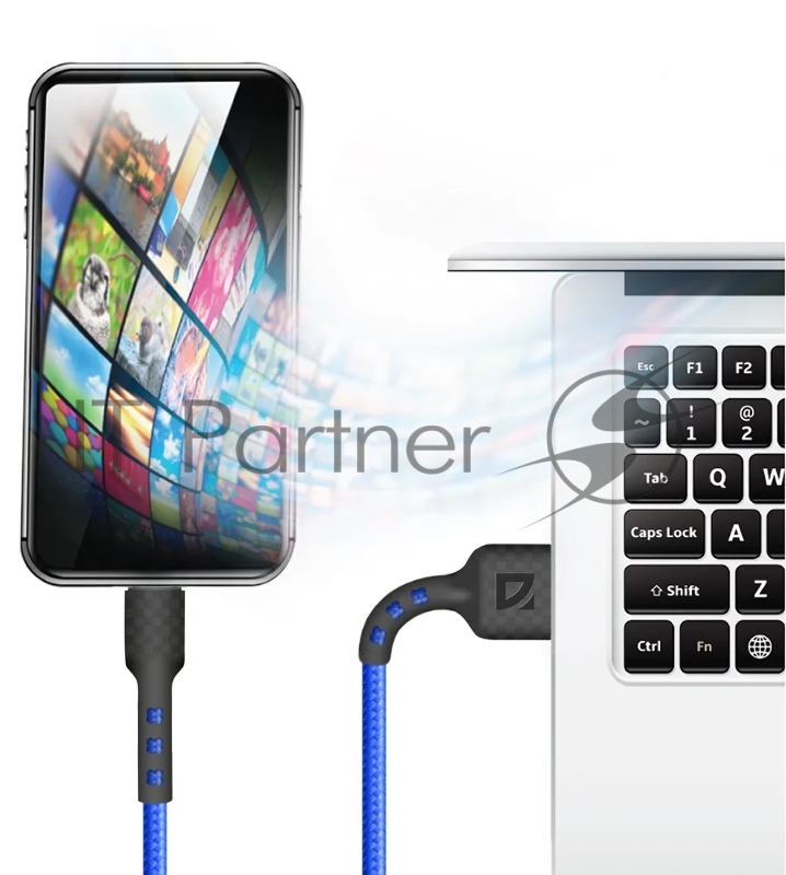 Кабель Defender F181, USB 2.0 (AM) - Type C, 1метр, 2.4А, нейлоновая оплетка, синий.