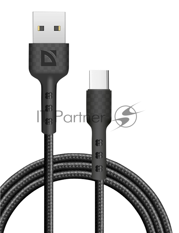 Кабель Defender F181, USB 2.0 (AM) - Type C, 1метр, 2.4А, нейлоновая оплетка, чёрный.